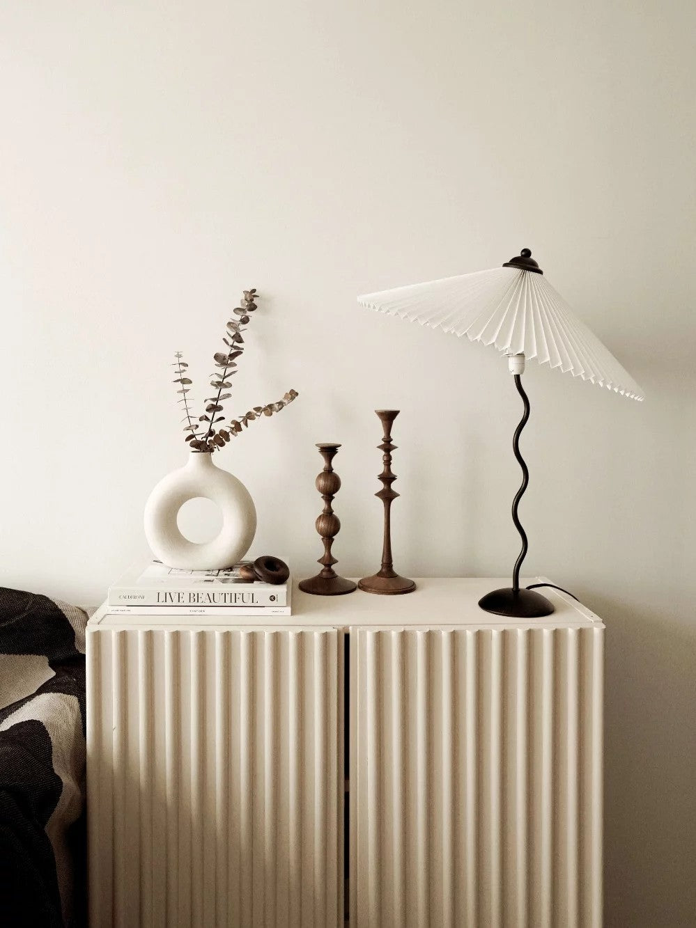 Squiggle Table Lamp — Wavy Stem, Pleated Origami Shade