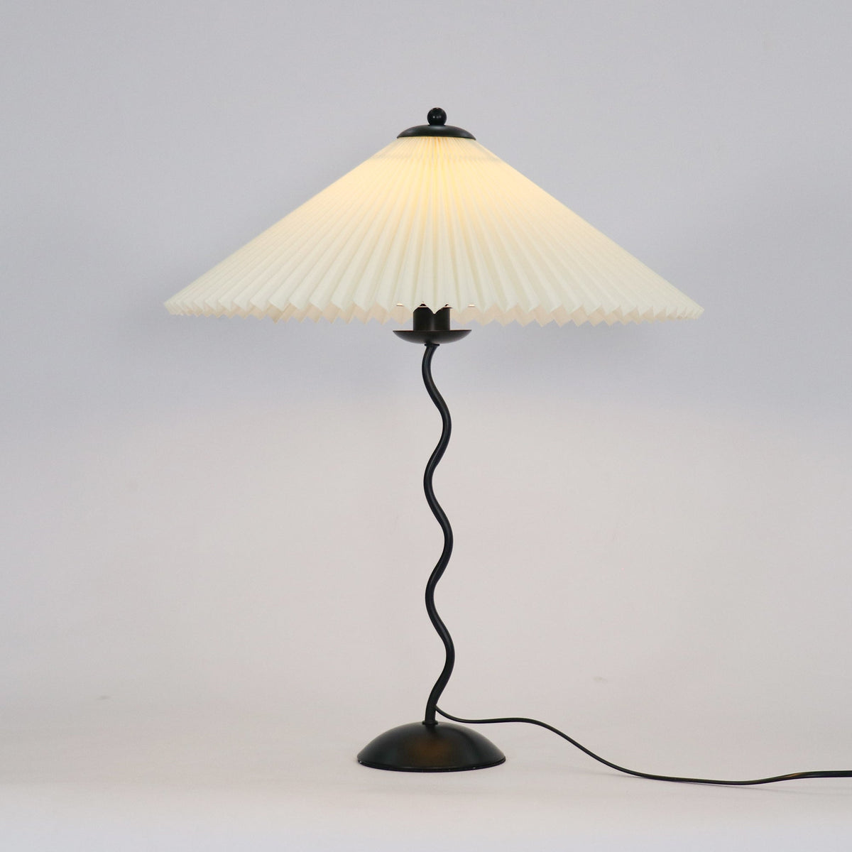 Squiggle Table Lamp — Wavy Stem, Pleated Origami Shade