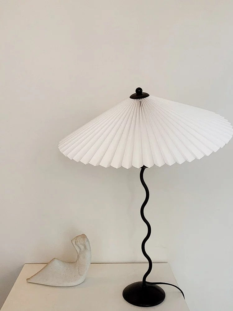 Squiggle Table Lamp — Wavy Stem, Pleated Origami Shade