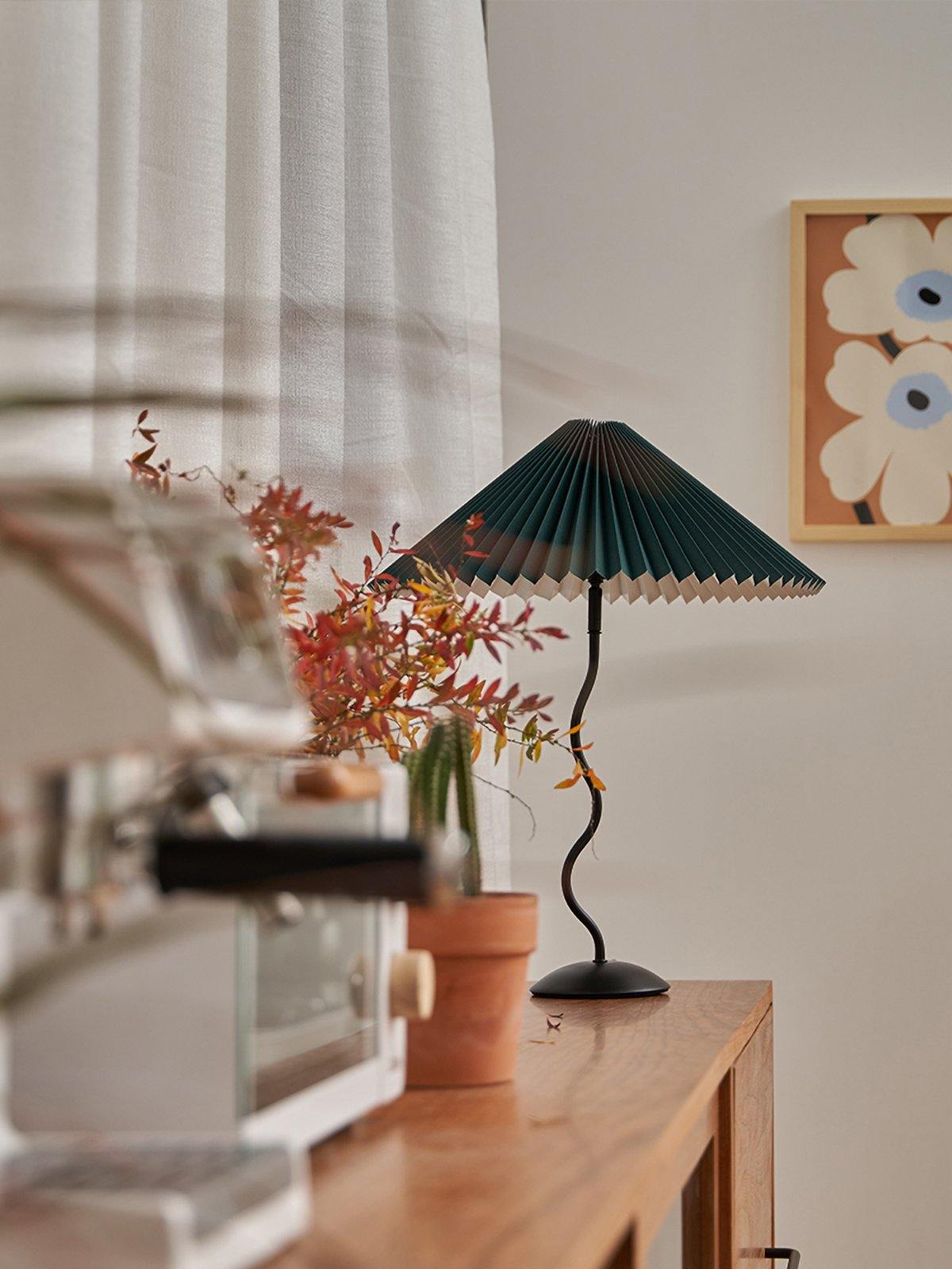 Squiggle Table Lamp — Wavy Stem, Pleated Origami Shade