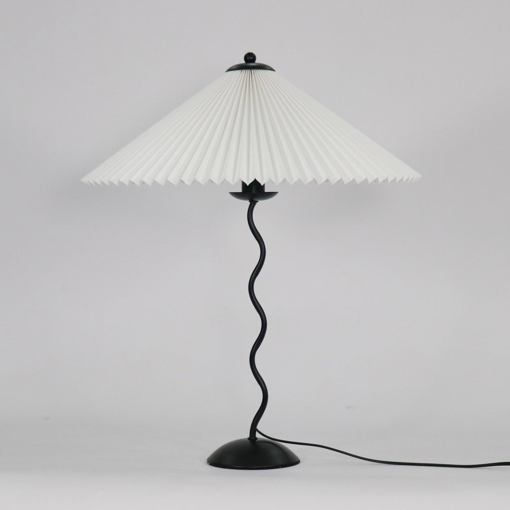 Squiggle Table Lamp — Wavy Stem, Pleated Origami Shade