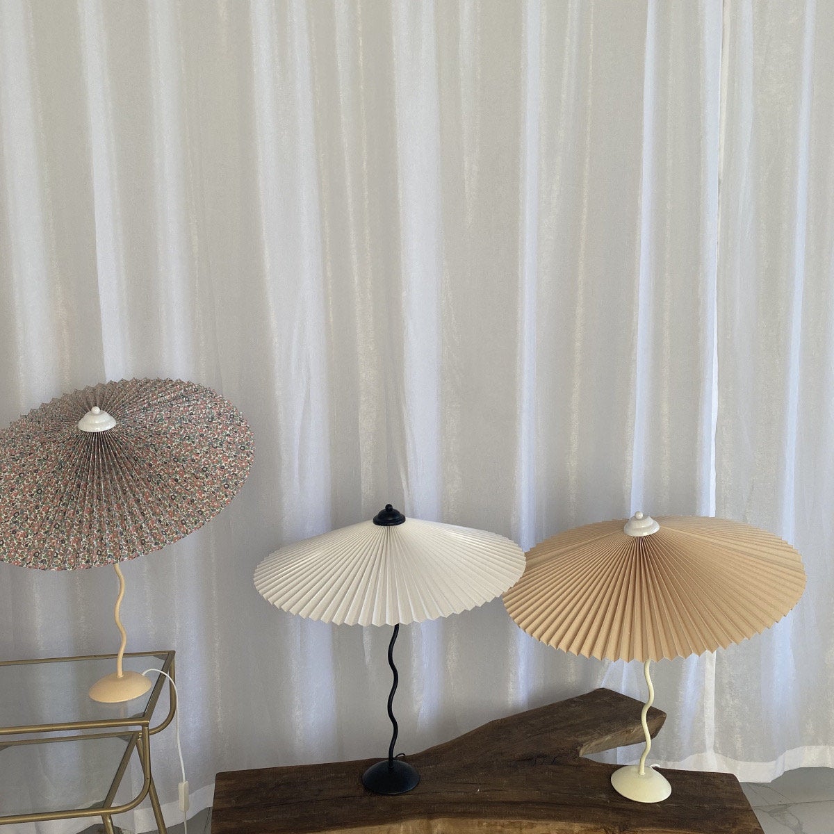 Squiggle Table Lamp — Wavy Stem, Pleated Origami Shade