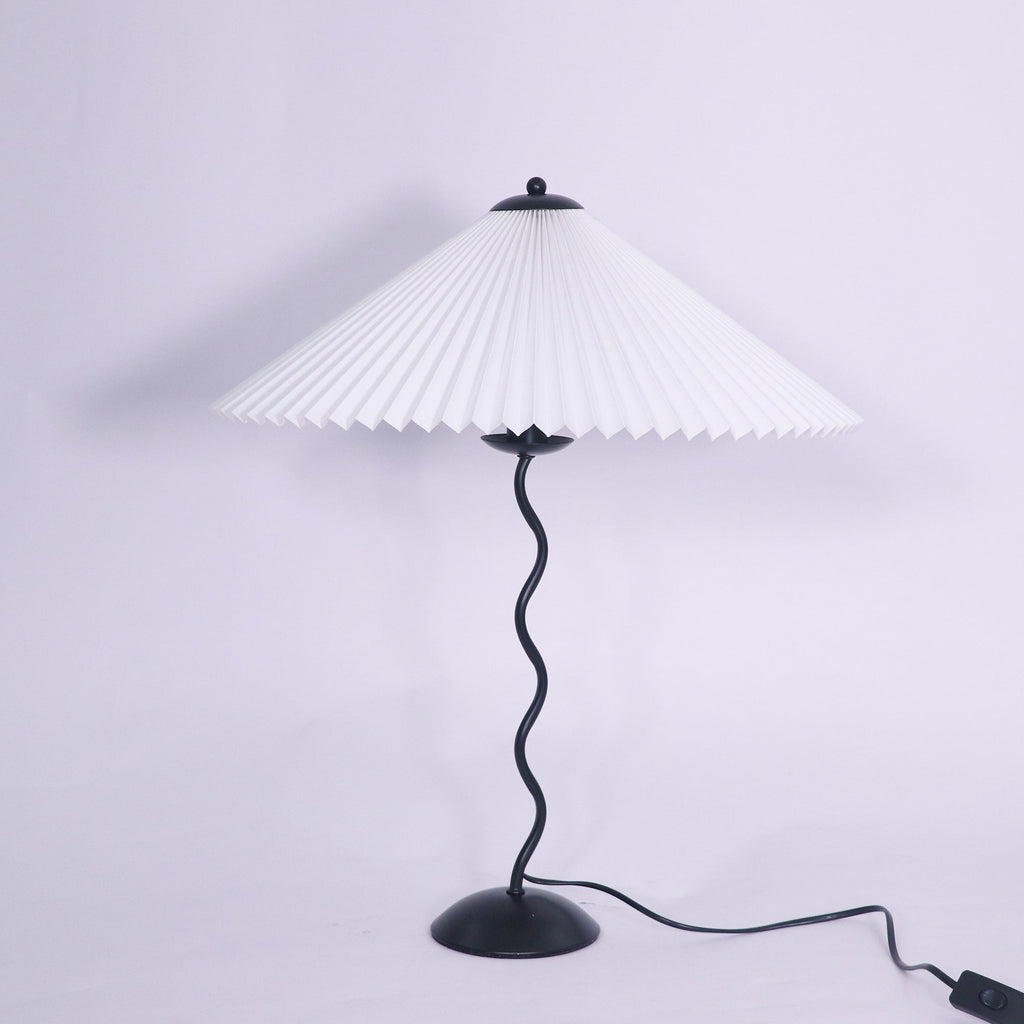 Squiggle Table Lamp — Wavy Stem, Pleated Origami Shade