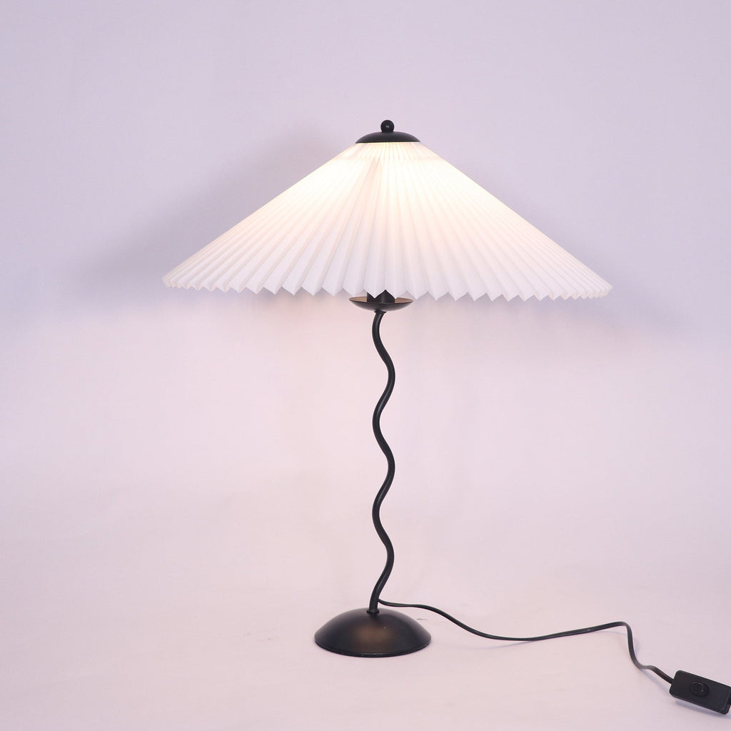 Squiggle Table Lamp — Wavy Stem, Pleated Origami Shade