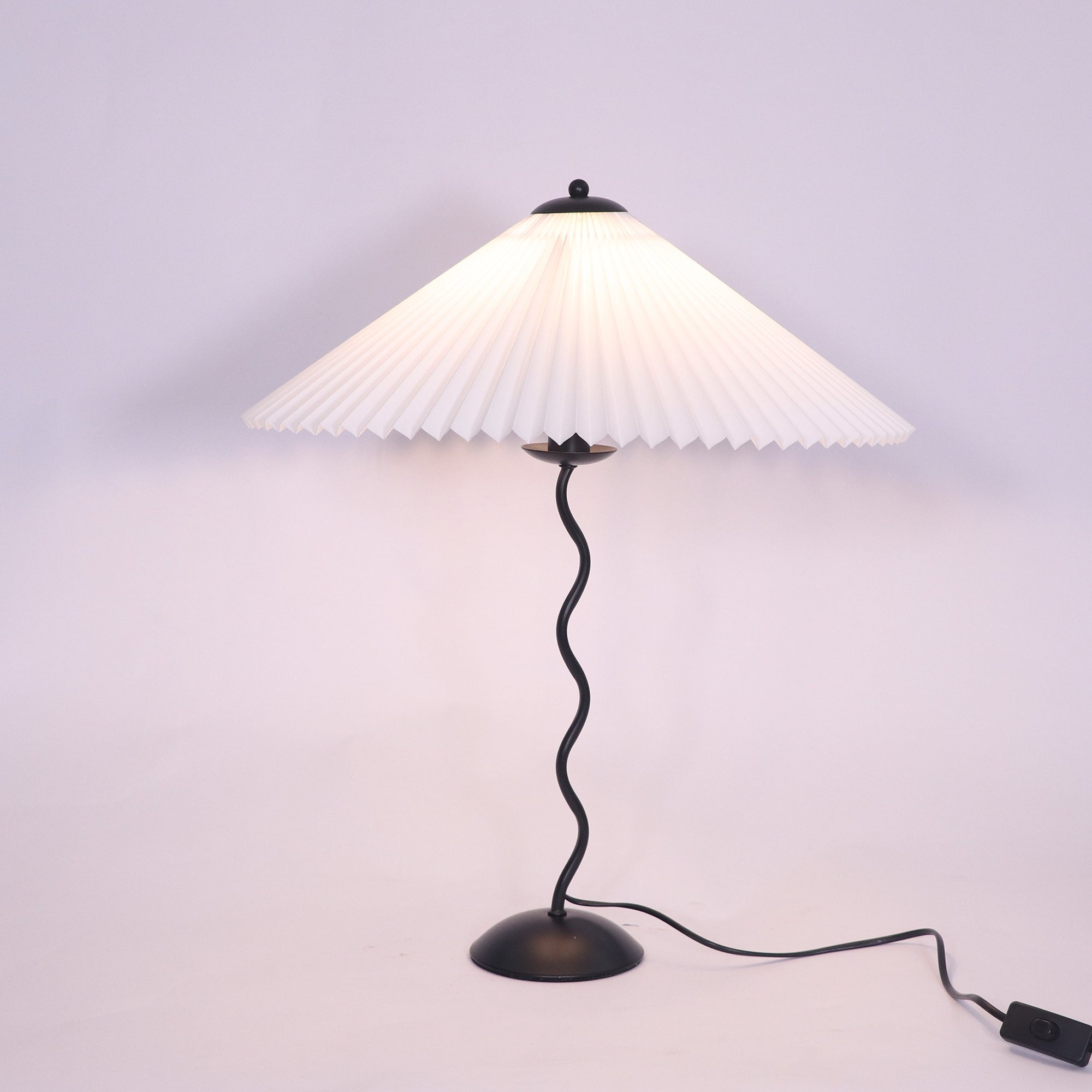Squiggle Table Lamp — Wavy Stem, Pleated Origami Shade