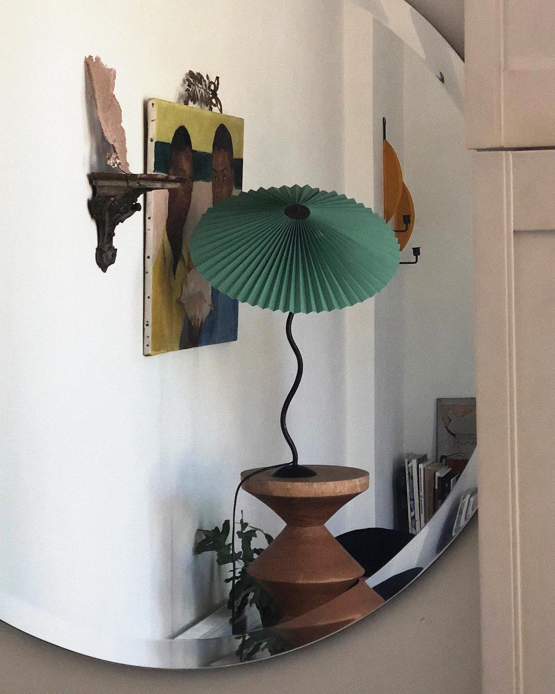 Squiggle Table Lamp — Wavy Stem, Pleated Origami Shade