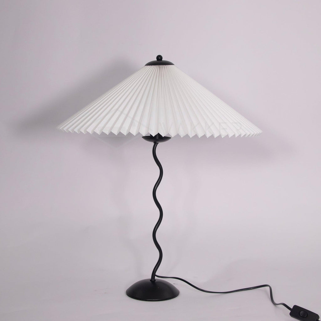 Squiggle Table Lamp — Wavy Stem, Pleated Origami Shade
