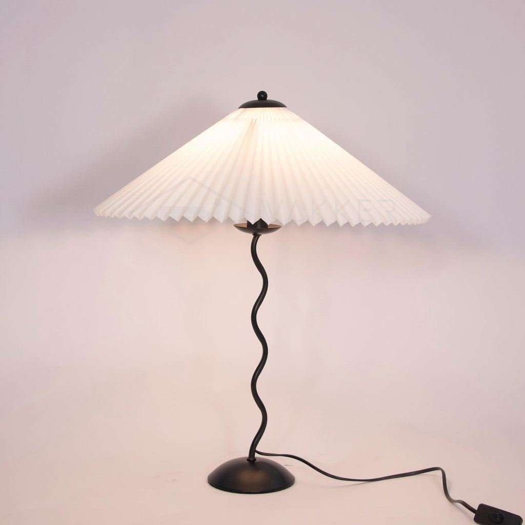 Squiggle Table Lamp — Wavy Stem, Pleated Origami Shade
