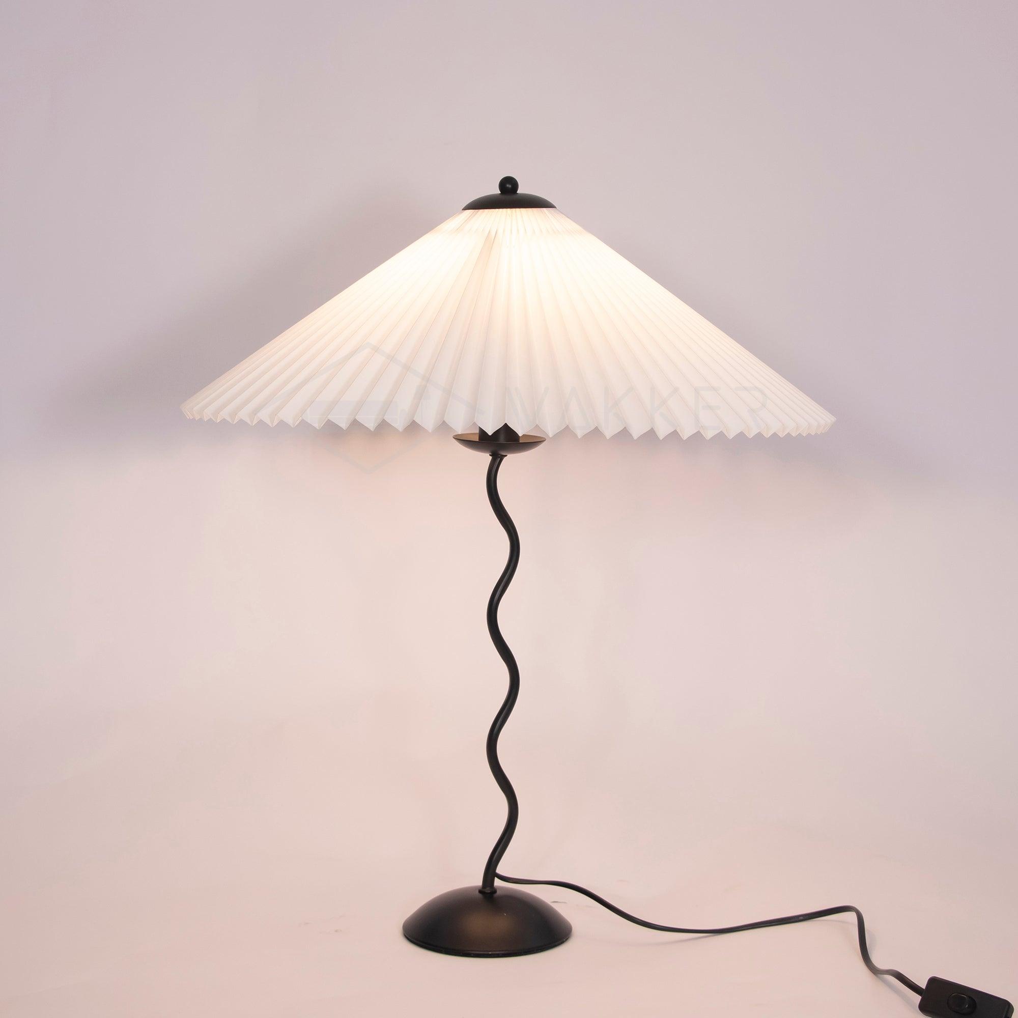 Squiggle Table Lamp — Wavy Stem, Pleated Origami Shade