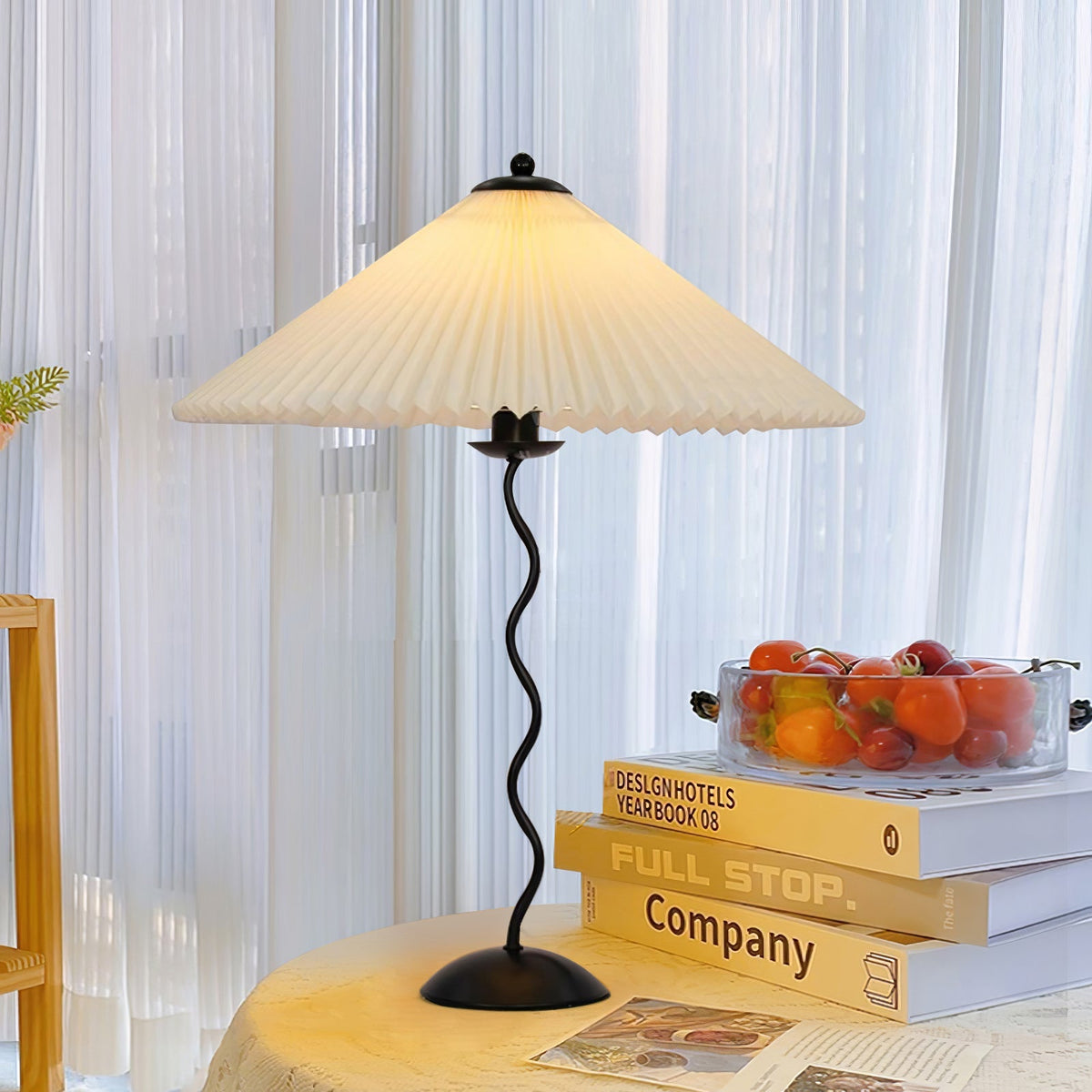 Squiggle Table Lamp — Wavy Stem, Pleated Origami Shade