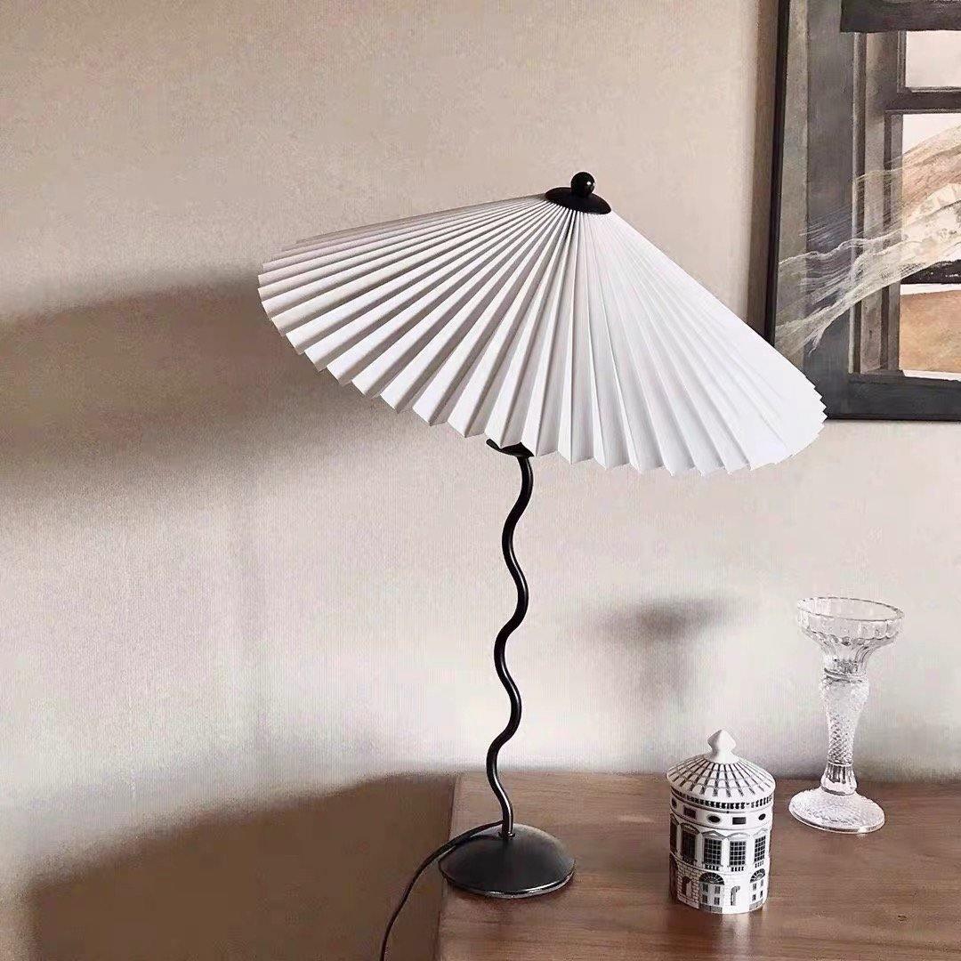 Squiggle Table Lamp — Wavy Stem, Pleated Origami Shade