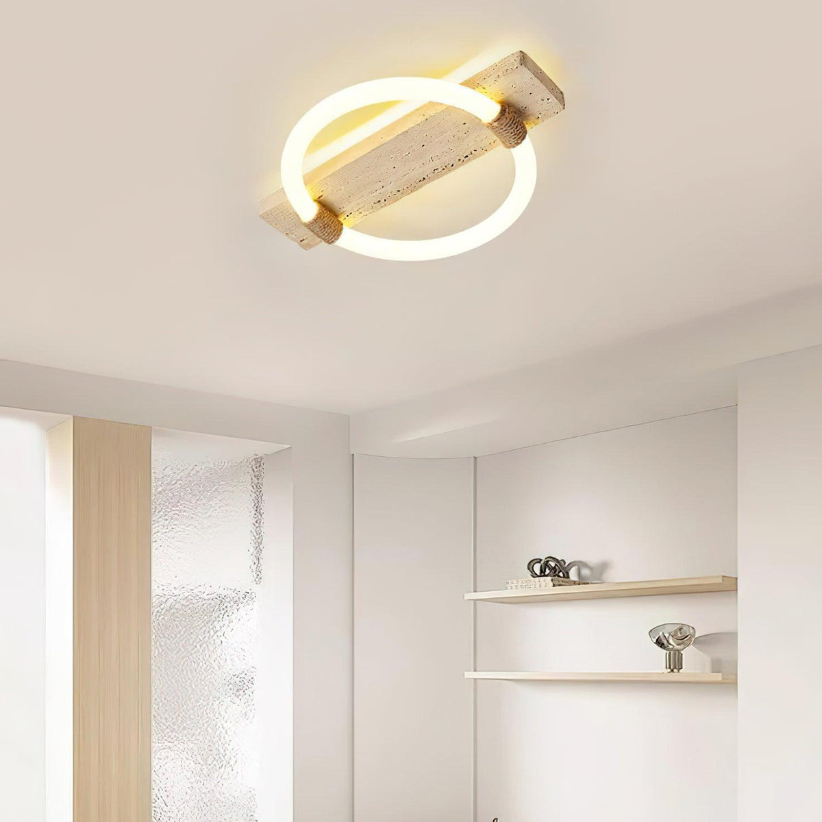 Lampa sufitowa Stonek z trawertynu — minimalistyczna, ze zintegrowaną diodą LED, chłodnym i ciepłym białym światłem