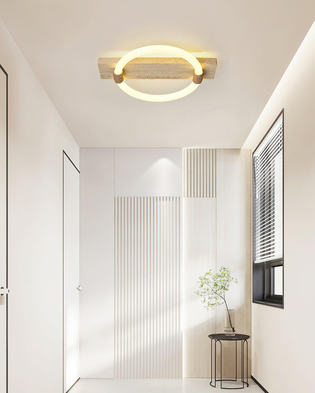 Lampa sufitowa Stonek z trawertynu — minimalistyczna, ze zintegrowaną diodą LED, chłodnym i ciepłym białym światłem