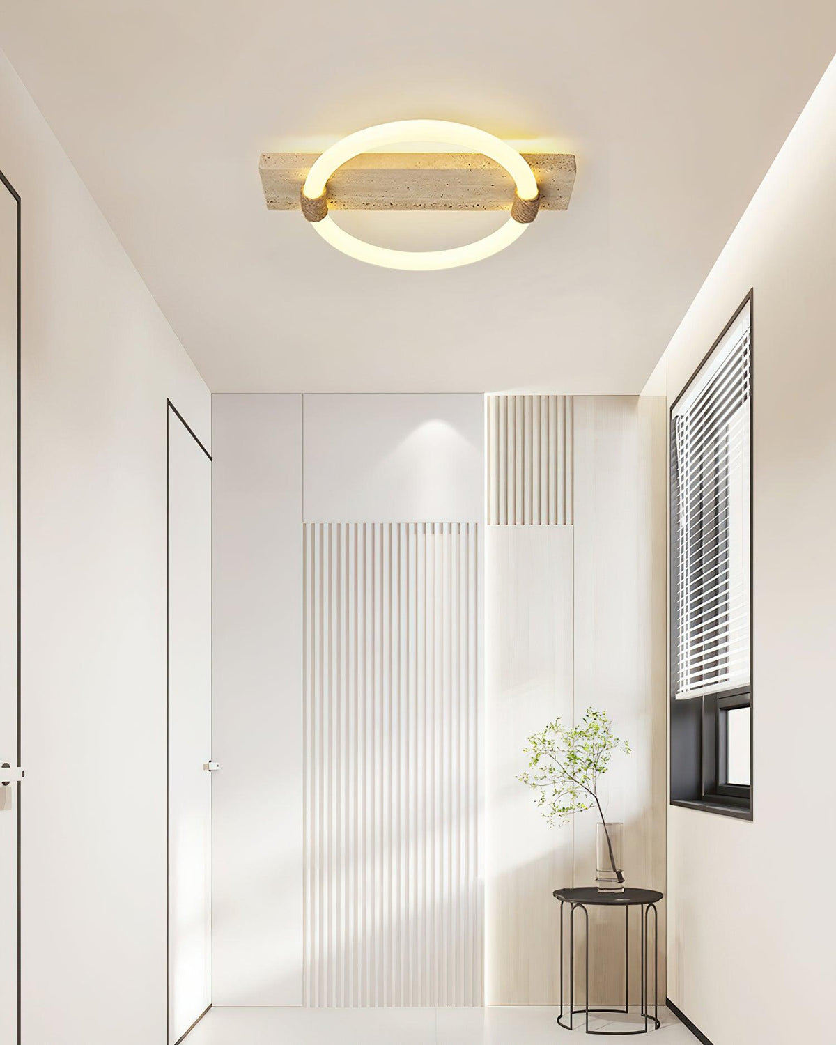 Lampa sufitowa Stonek z trawertynu — minimalistyczna, ze zintegrowaną diodą LED, chłodnym i ciepłym białym światłem