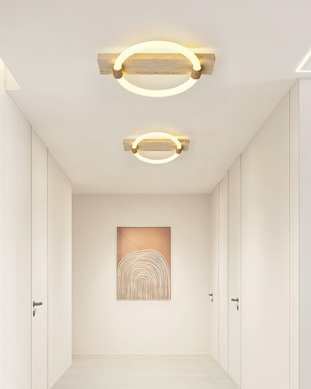 Lampa sufitowa Stonek z trawertynu — minimalistyczna, ze zintegrowaną diodą LED, chłodnym i ciepłym białym światłem