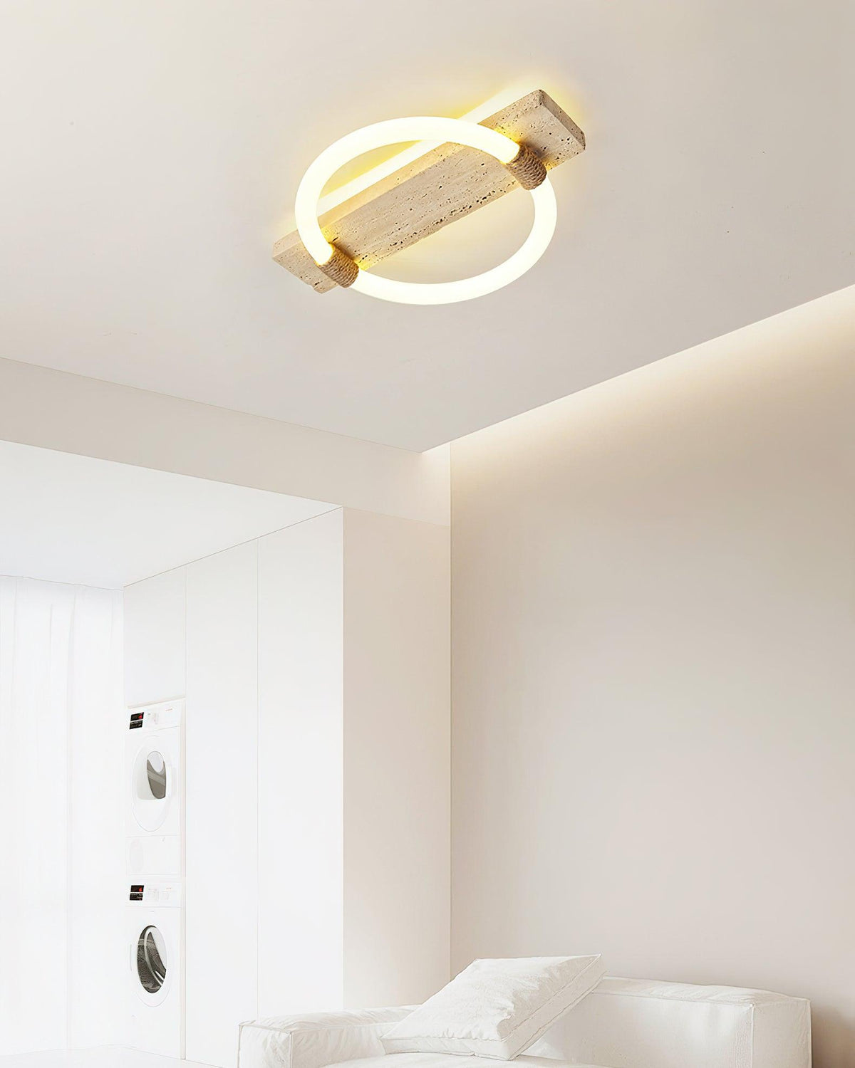 Lampa sufitowa Stonek z trawertynu — minimalistyczna, ze zintegrowaną diodą LED, chłodnym i ciepłym białym światłem