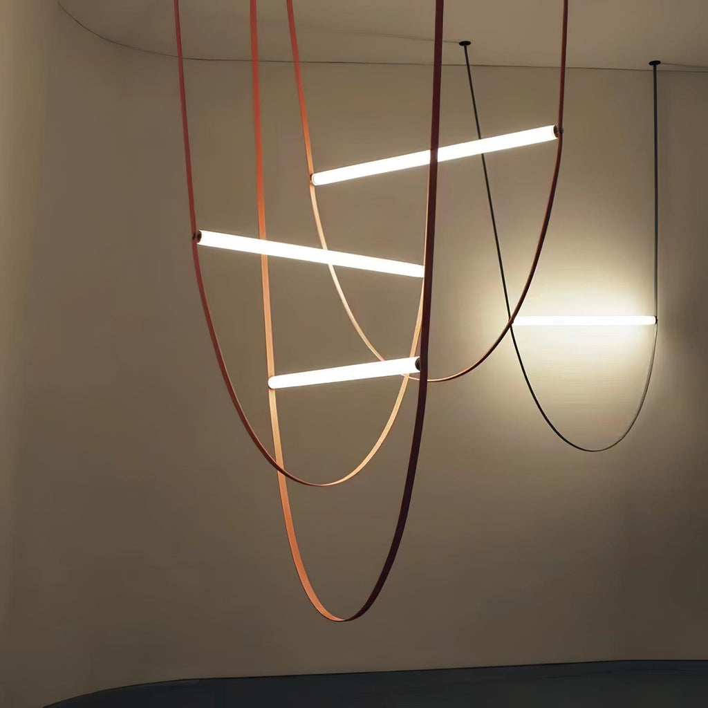 Tracer Belt Pendant Lamp — LED Silicone Diffuser, Premium Leather Belt Suspension