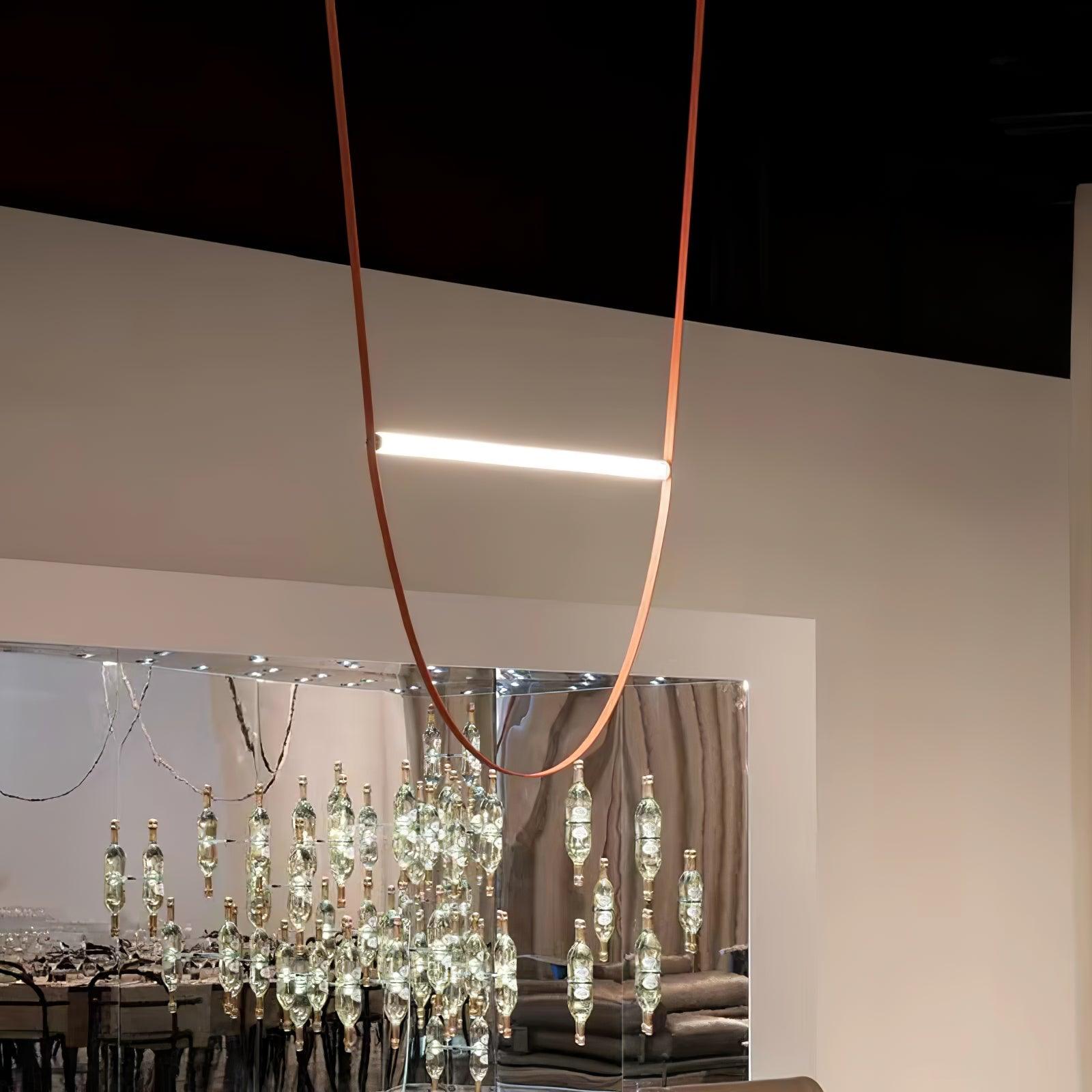 Tracer Belt Pendant Lamp — LED Silicone Diffuser, Premium Leather Belt Suspension