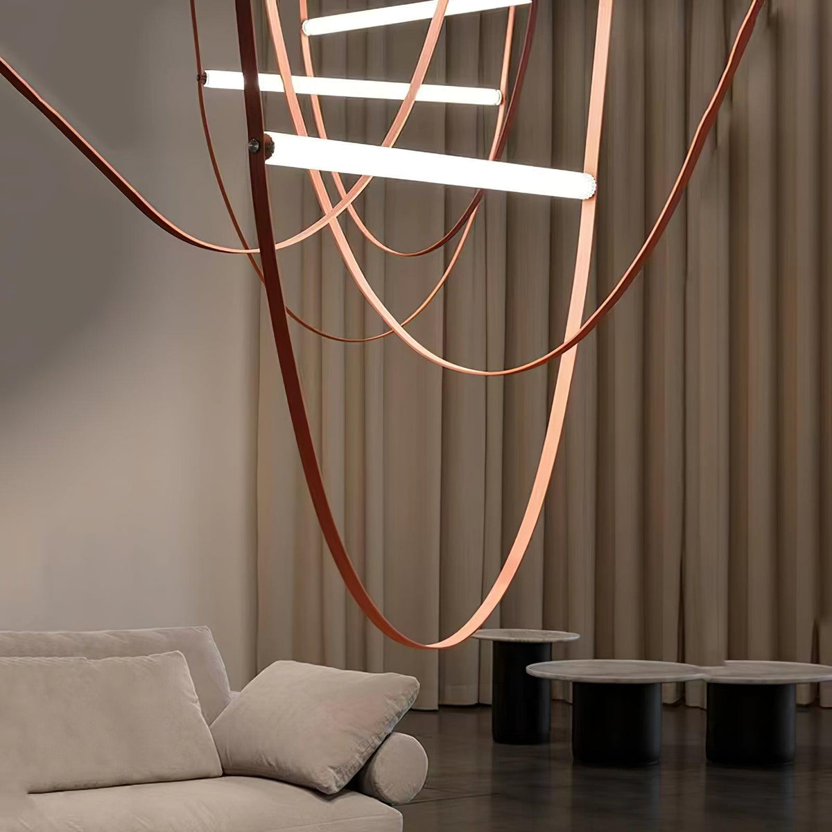 Tracer Belt Pendant Lamp — LED Silicone Diffuser, Premium Leather Belt Suspension