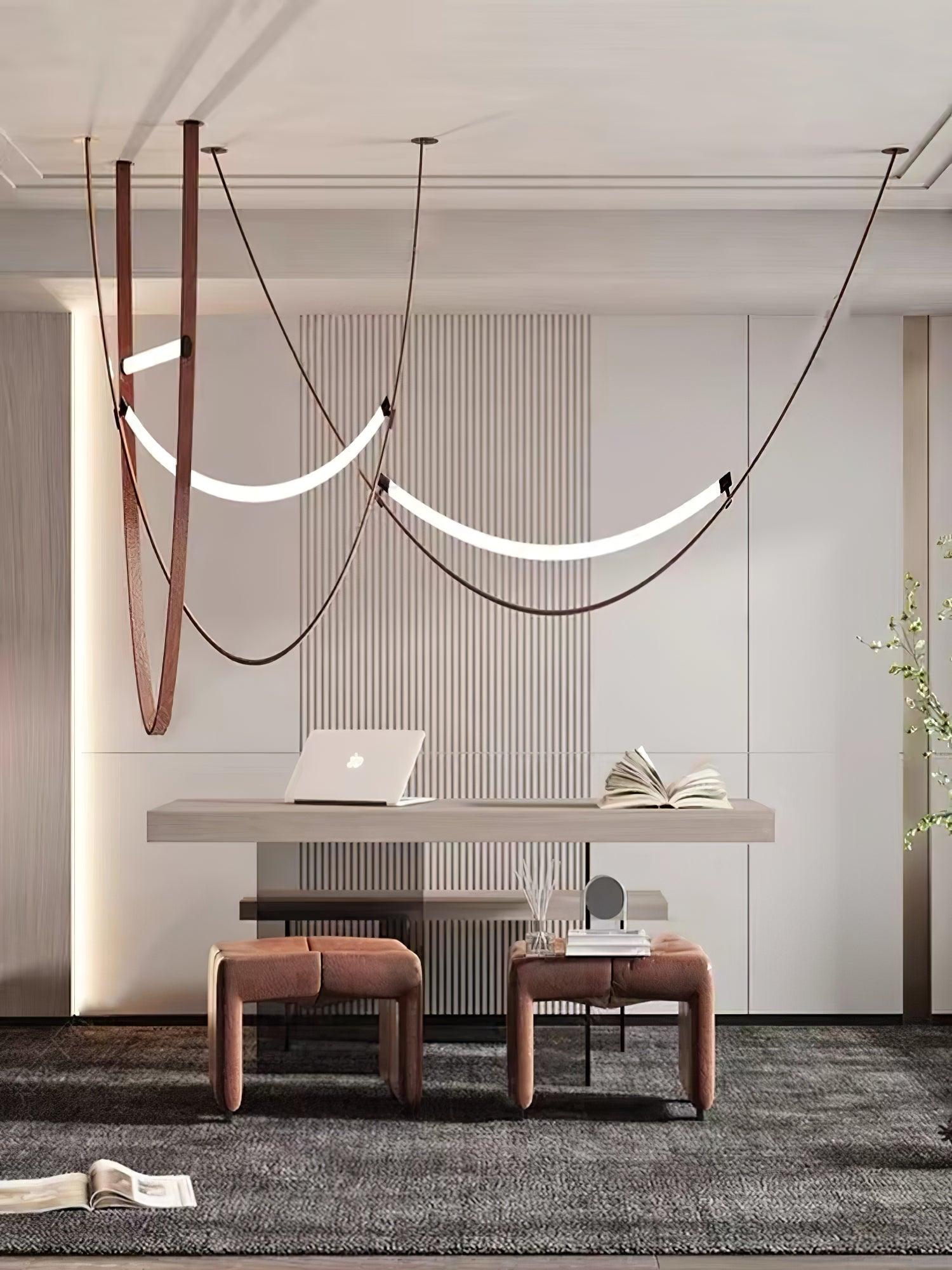 Tracer Belt Pendant Lamp — LED Silicone Diffuser, Premium Leather Belt Suspension