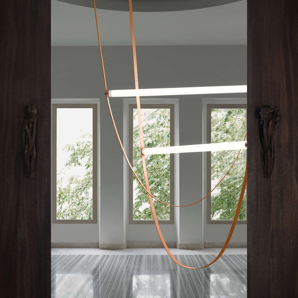 Tracer Belt Pendant Lamp — LED Silicone Diffuser, Premium Leather Belt Suspension