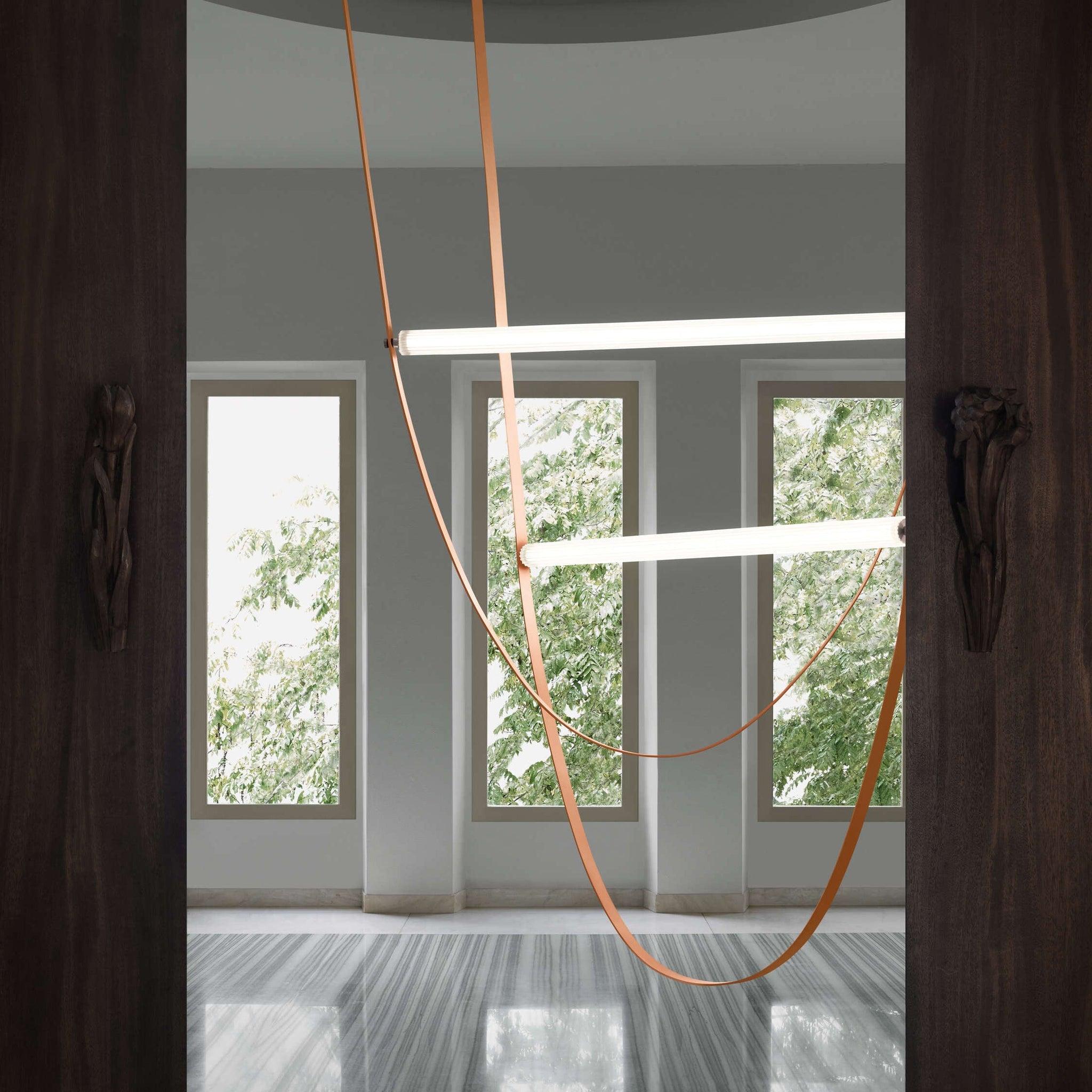 Tracer Belt Pendant Lamp — LED Silicone Diffuser, Premium Leather Belt Suspension
