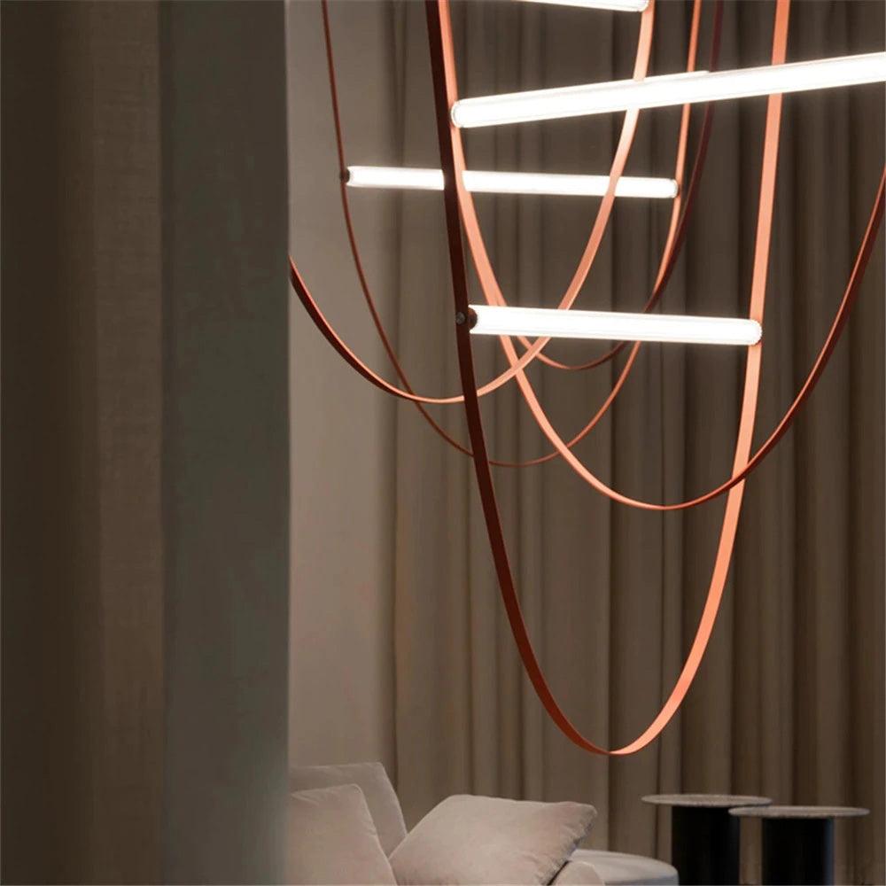 Tracer Belt Pendant Lamp — LED Silicone Diffuser, Premium Leather Belt Suspension
