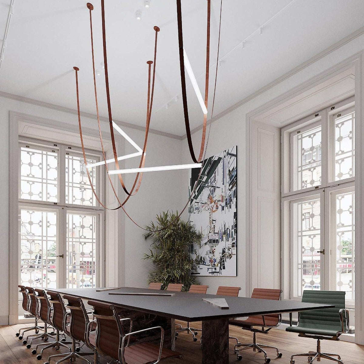 Tracer Belt Pendant Lamp — LED Silicone Diffuser, Premium Leather Belt Suspension