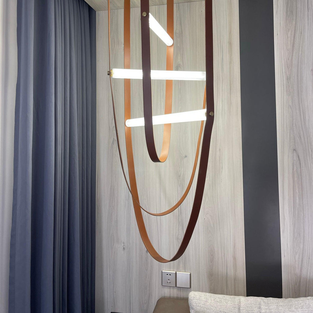 Tracer Belt Pendant Lamp — LED Silicone Diffuser, Premium Leather Belt Suspension