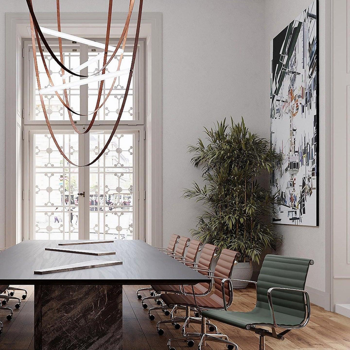 Tracer Belt Pendant Lamp — LED Silicone Diffuser, Premium Leather Belt Suspension