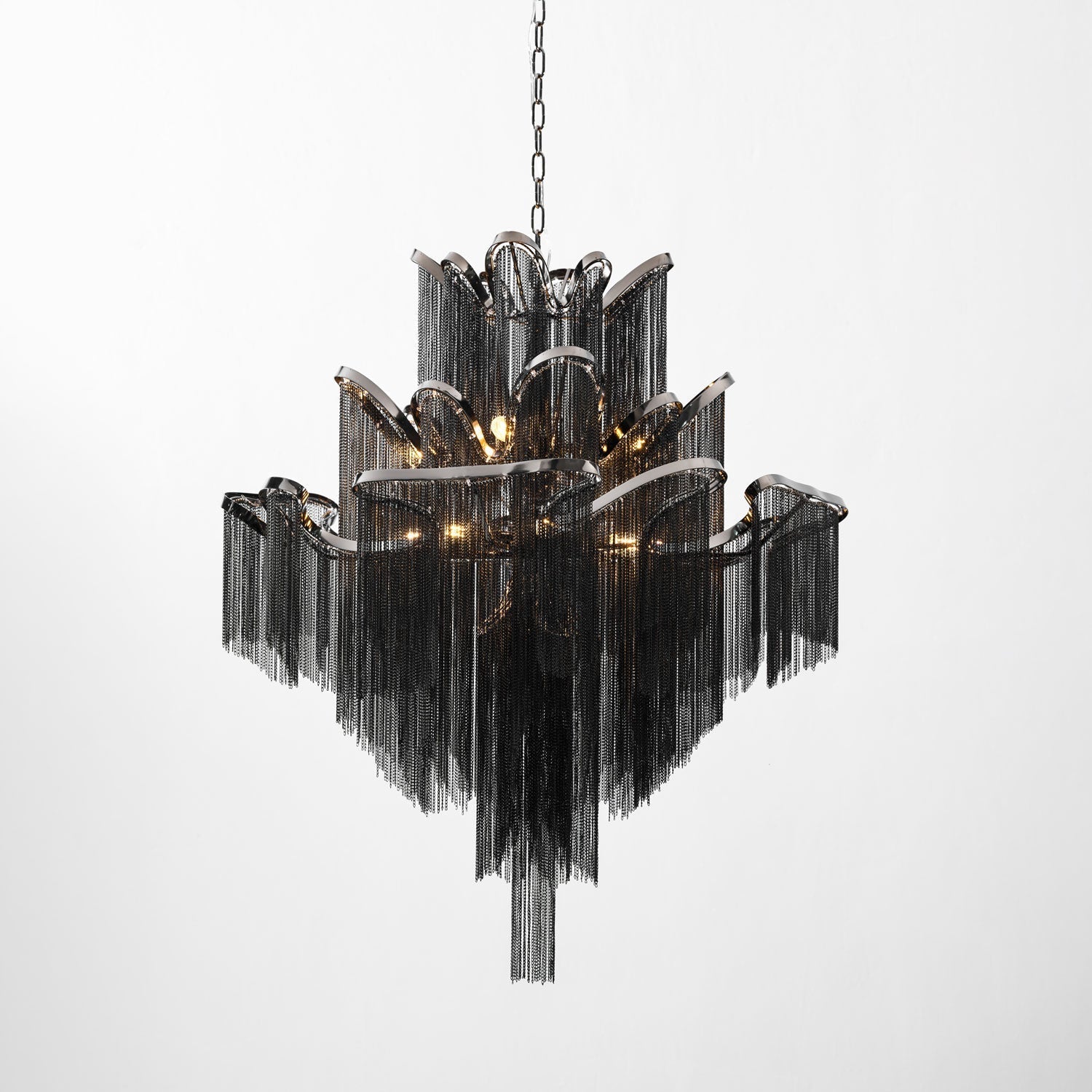 Stream Chain Chandelier — Cascading Link Design, Gold & Silver Finishes