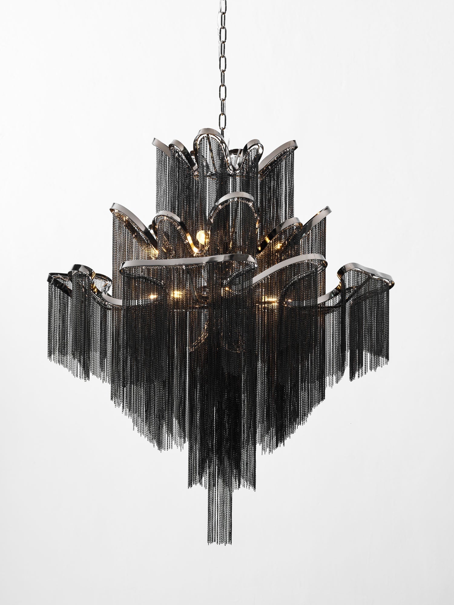 Stream Chain Chandelier — Cascading Link Design, Gold & Silver Finishes