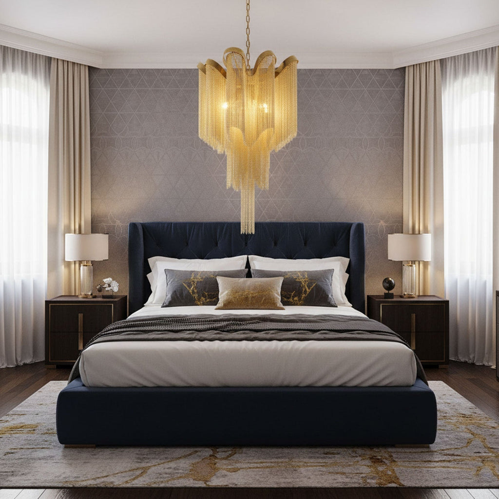 Stream Chain Chandelier — Cascading Link Design, Gold & Silver Finishes
