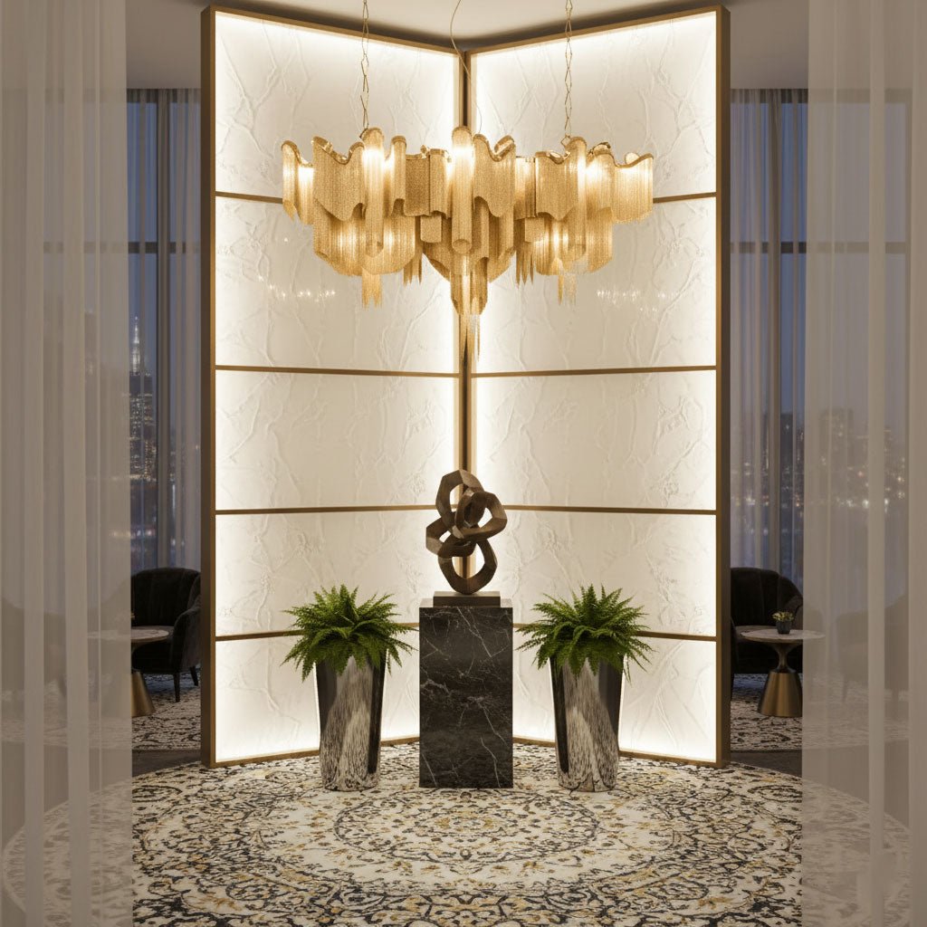 Stream Chain Chandelier — Cascading Link Design, Gold & Silver Finishes
