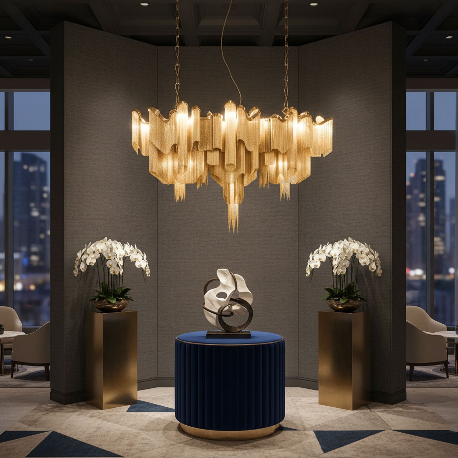 Stream Chain Chandelier — Cascading Link Design, Gold & Silver Finishes