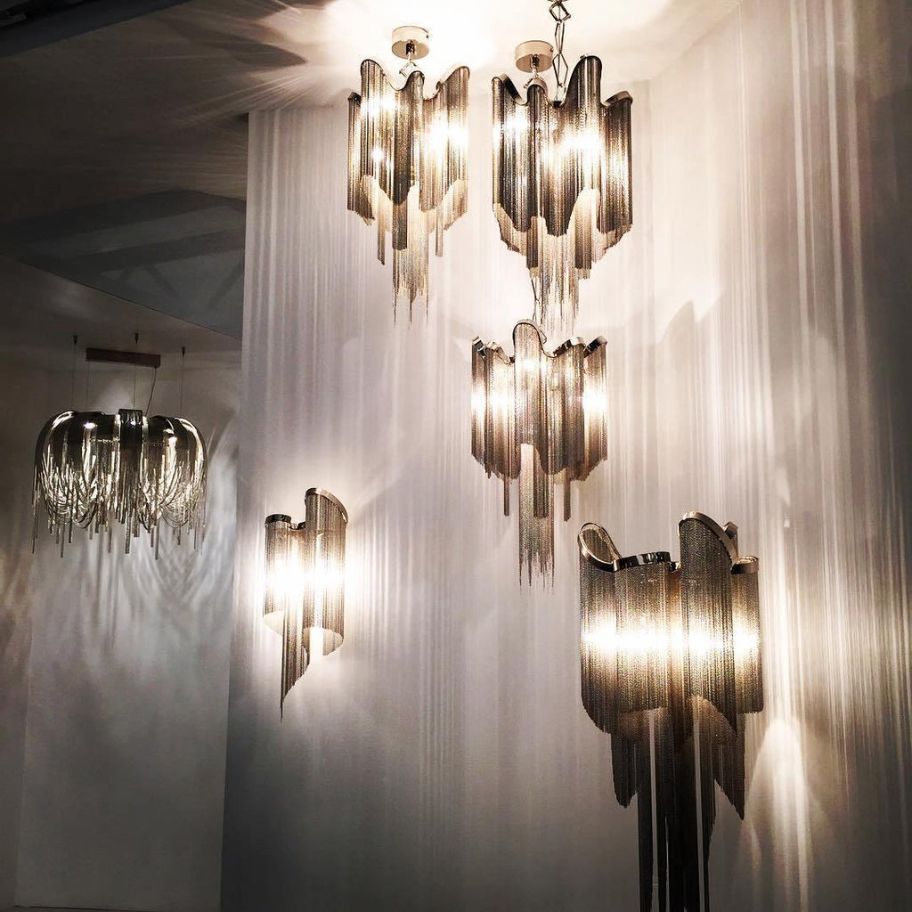 Stream Chain Chandelier — Cascading Link Design, Gold & Silver Finishes