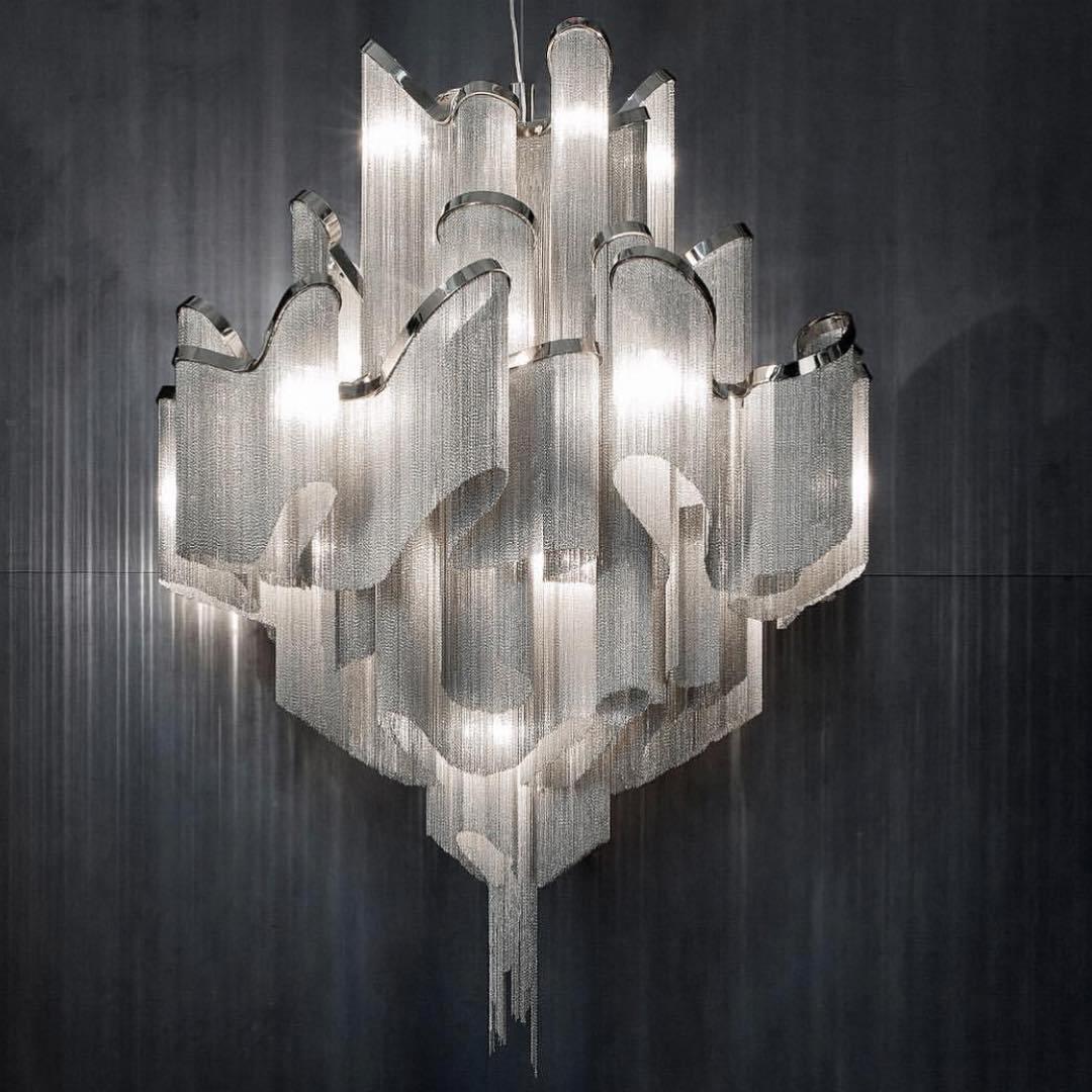 Stream Chain Chandelier — Cascading Link Design, Gold & Silver Finishes