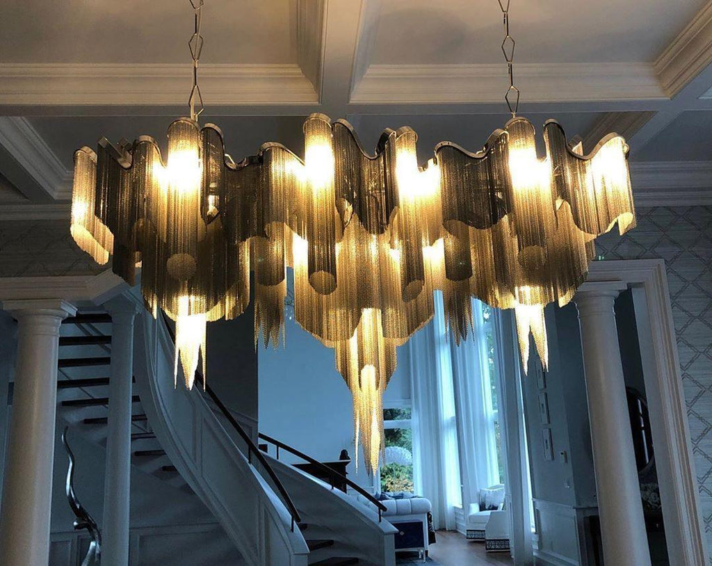 Stream Chain Chandelier — Cascading Link Design, Gold & Silver Finishes
