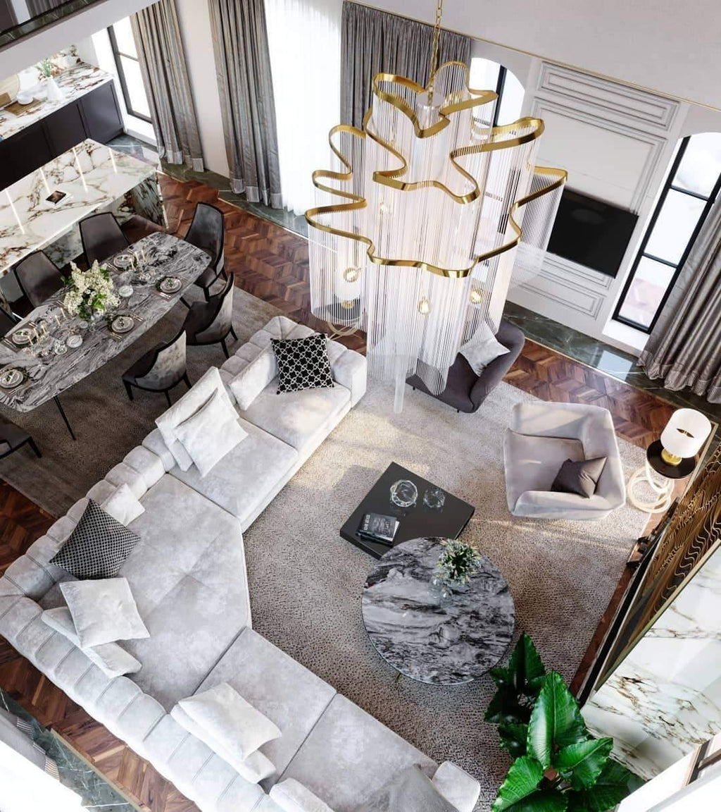 Stream Chain Chandelier — Cascading Link Design, Gold & Silver Finishes