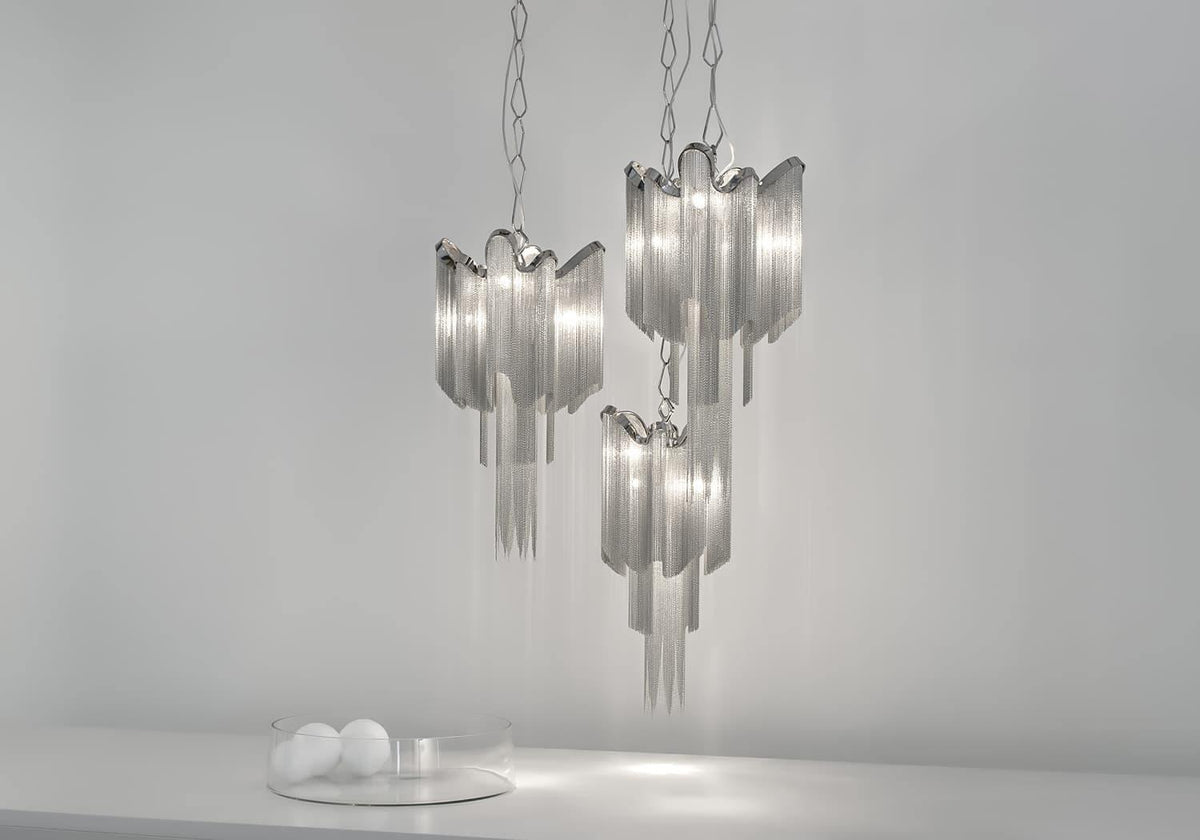 Stream Chain Chandelier — Cascading Link Design, Gold & Silver Finishes