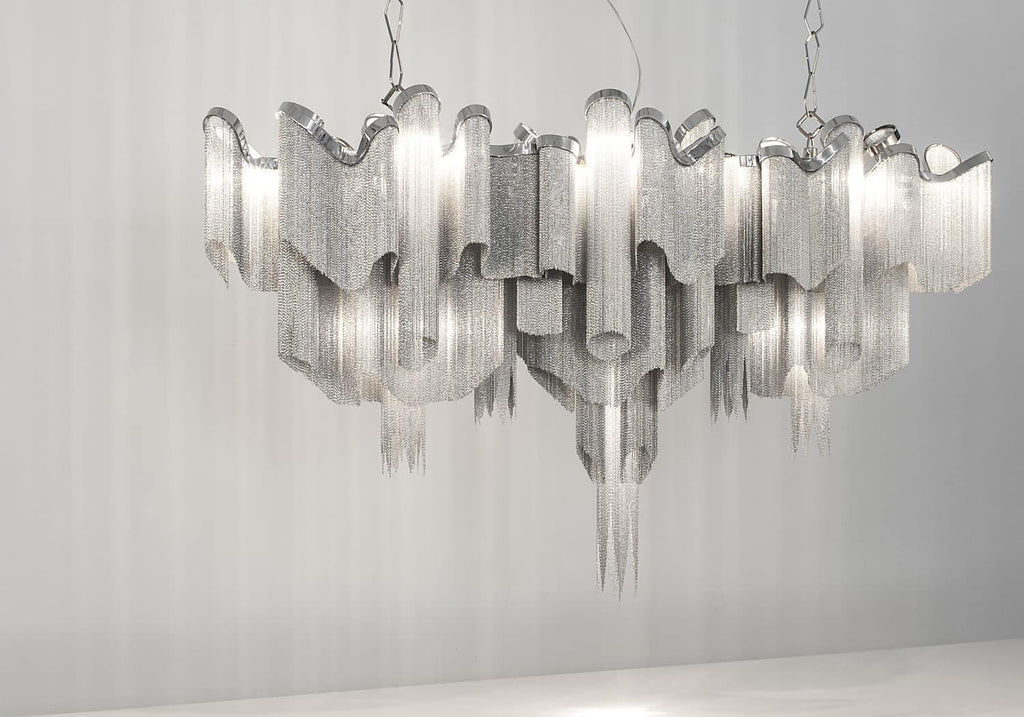 Stream Chain Chandelier — Cascading Link Design, Gold & Silver Finishes