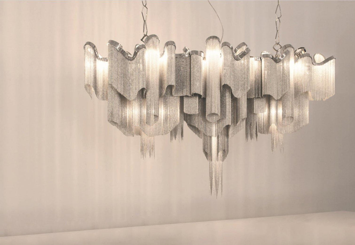 Lampada a sospensione Lustra in nichel — Design con catena a cascata