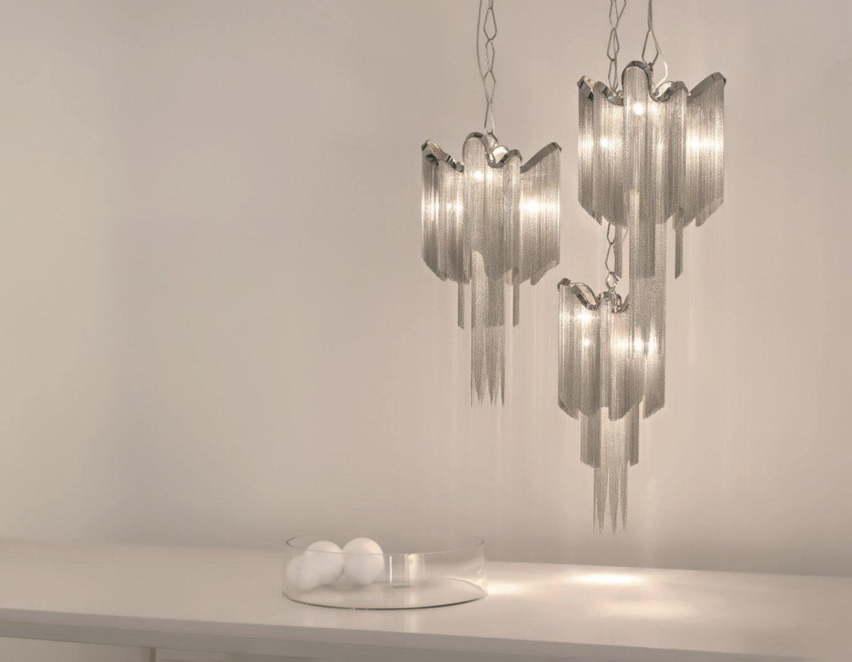 Stream Chain Chandelier — Cascading Link Design, Gold & Silver Finishes