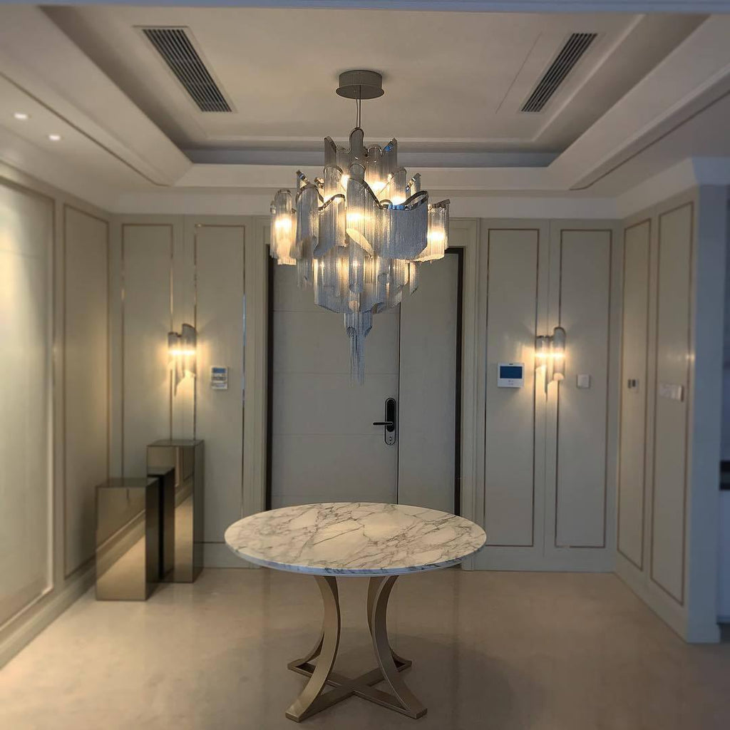 Stream Chain Chandelier — Cascading Link Design, Gold & Silver Finishes