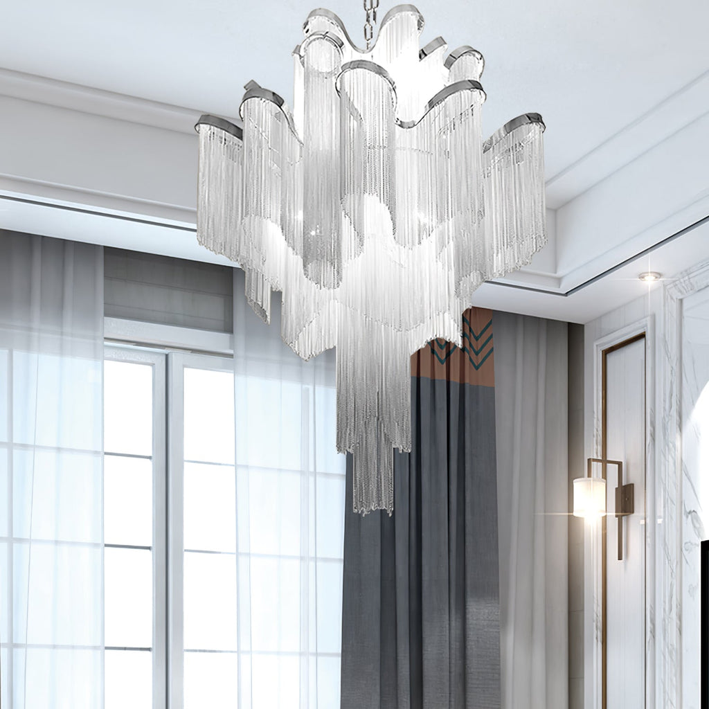 Stream Chain Chandelier — Cascading Link Design, Gold & Silver Finishes