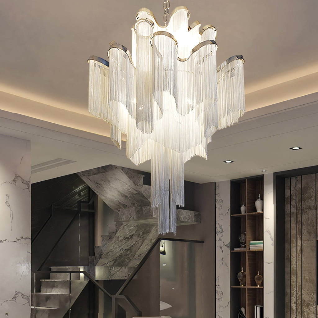 Stream Chain Chandelier — Cascading Link Design, Gold & Silver Finishes