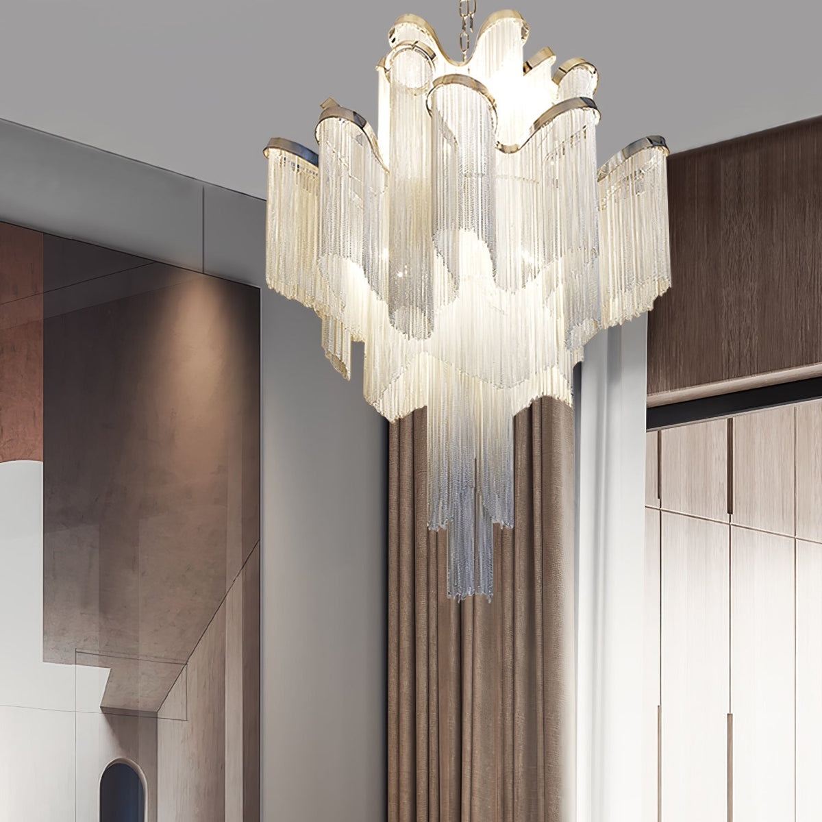 Stream Chain Chandelier — Cascading Link Design, Gold & Silver Finishes