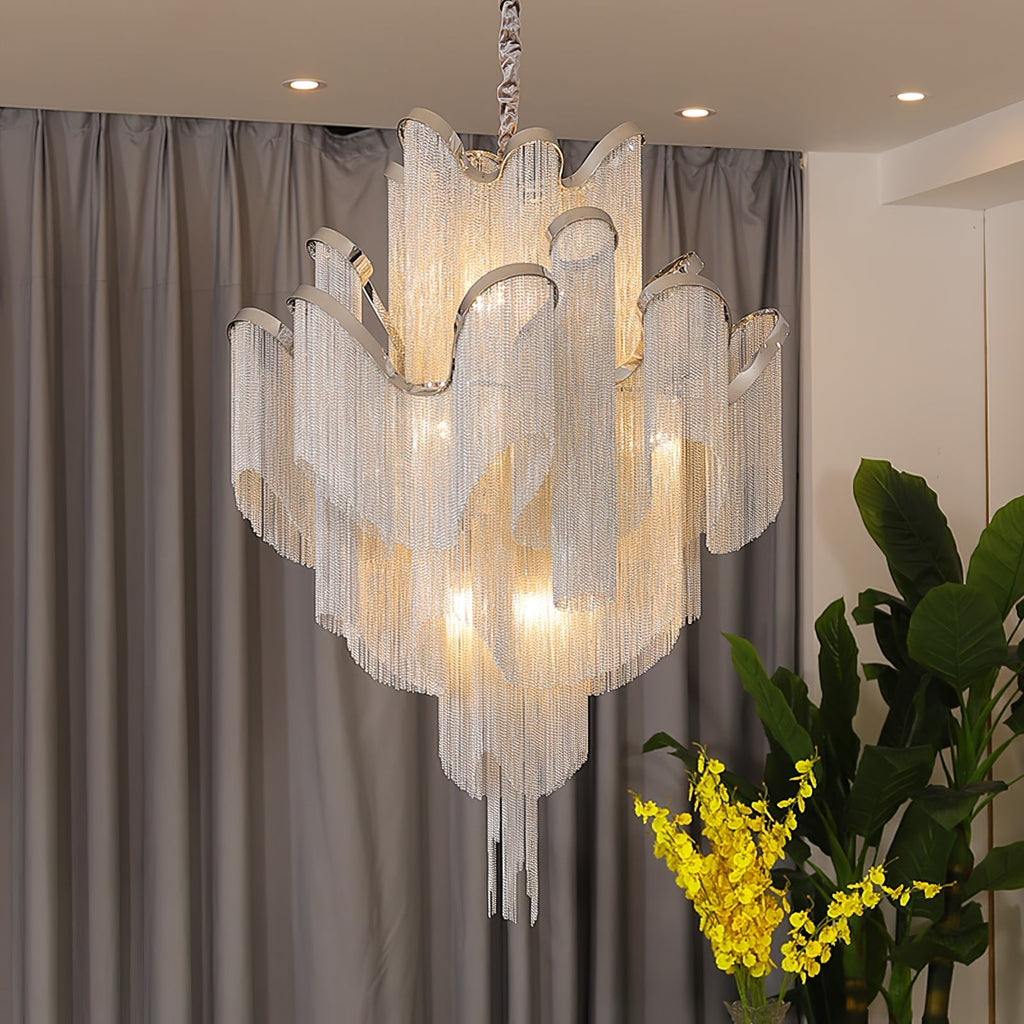 Stream Chain Chandelier — Cascading Link Design, Gold & Silver Finishes