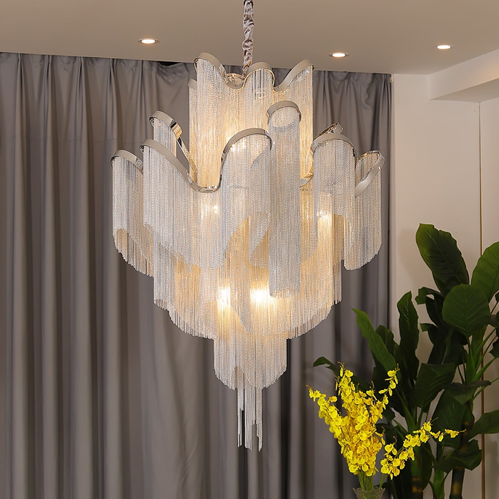 Stream Chain Chandelier — Cascading Link Design, Gold & Silver Finishes
