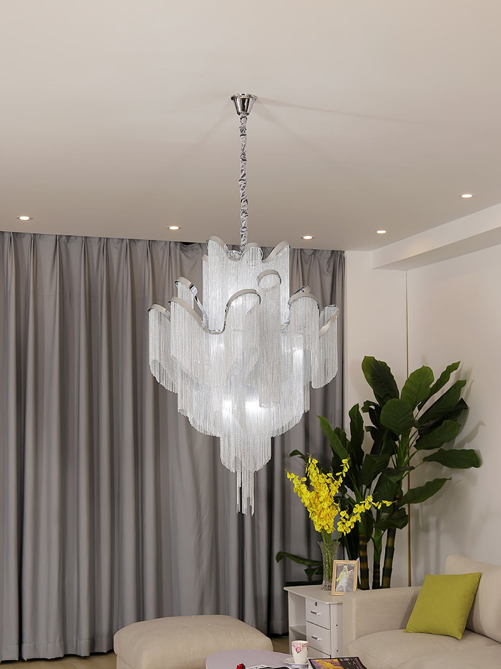 Stream Chain Chandelier — Cascading Link Design, Gold & Silver Finishes